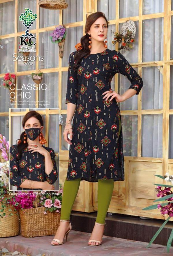 KC Seasons 7 Fancy Rayon Kurti With Mask